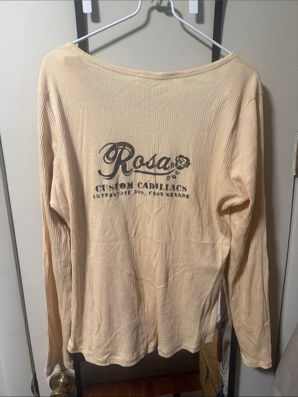 Spell Ribbed Long-Sleeve Top in Light Peach with 'Rosas' Logo
